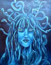 Blue Medusa Acryl op canvas 80x100 cm 2024 Dani&#039;s Arts &amp; Crafts